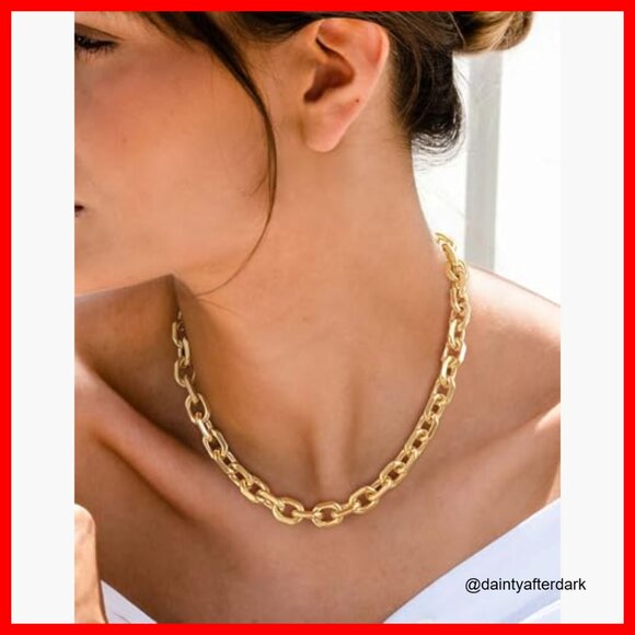 14K Gold Plated Chunky Paperclip Chain Necklace Waterproof Statement Choker - Picture 4 of 7